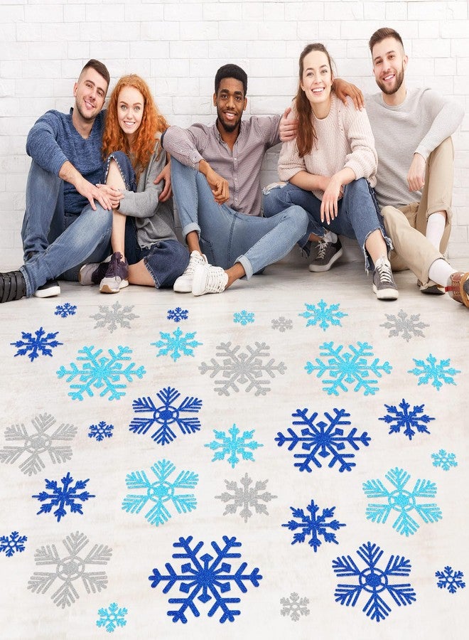 ReliThick 30 Pcs Snowflake Floor Decal Winter Snowflake Floor Sticker Removable Window Cling Christmas Self Adhesive Wall Decal for Xmas Decor Winter Party Supply(Blue, Silver) - Image 1